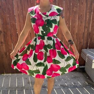 Pink cherries print swing dress